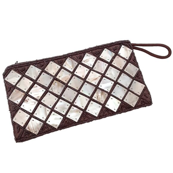 Mad Bags Mad Designs Sea Shell Beaded Clutch Coin Purse Mother of Pearl Pouch - Picture 1 of 7